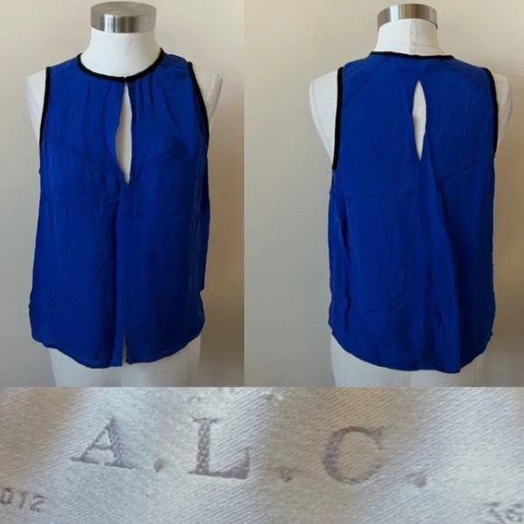 ALC B Blue Silk Keyhole Neck Sleeveless Top 17907 - Picture 1 of 9